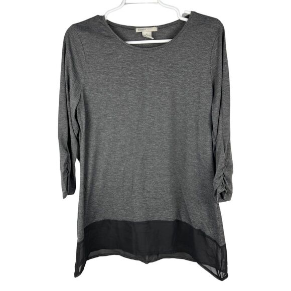 KIKIT tunic sheer hem gray and black 3/4 sleeve top layering casual business M - Picture 1 of 4
